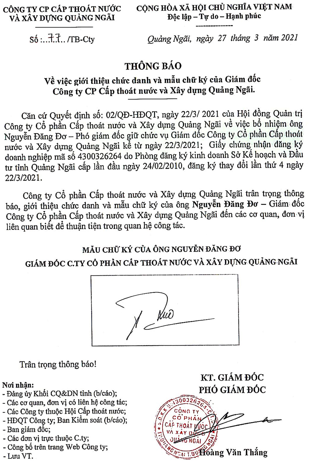 77 TBCty CP CTN & XD Quang Ngai