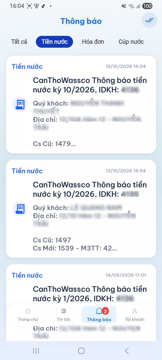 Thông báo tiền nước