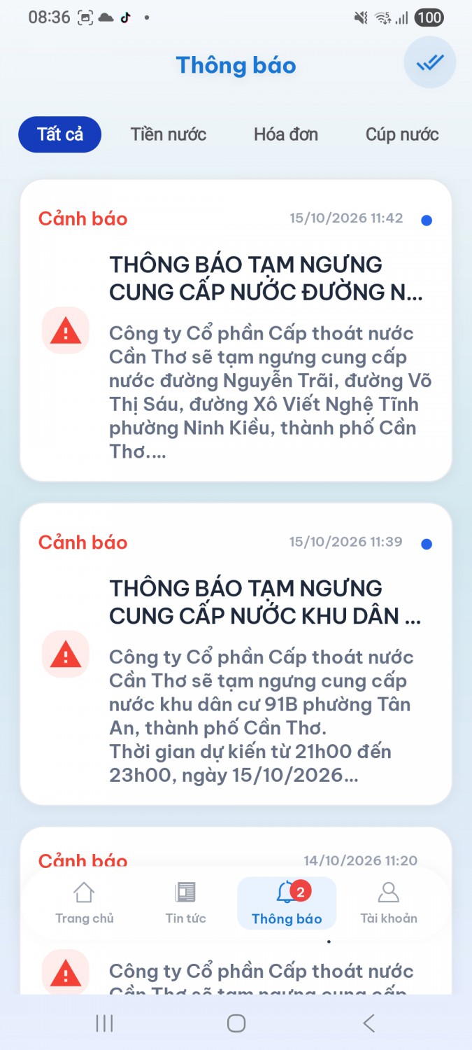 Thông báo tạm ngừng cấp nước